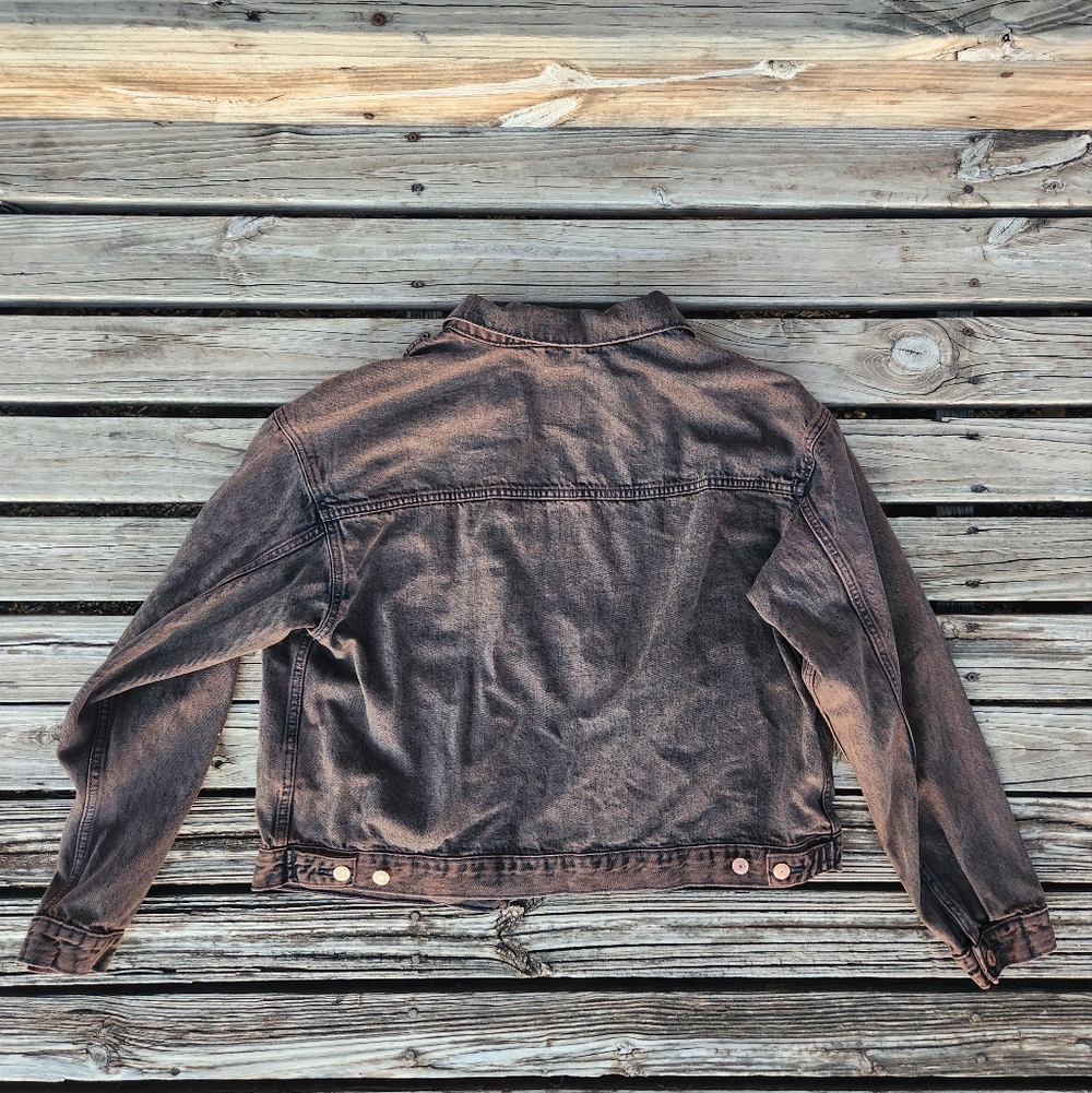 Gap Oversized Tux Icon Denim Jean Jacket Woodsy Brown Wash XL Baddie Black - Picture 7 of 9